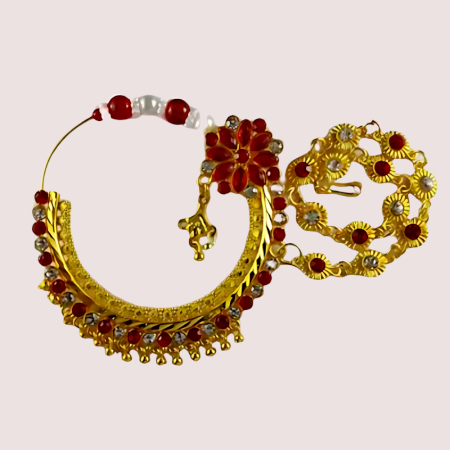 Handmade Brass Alloy Luxurious Bridal Nose Ring with Elegant Pearls